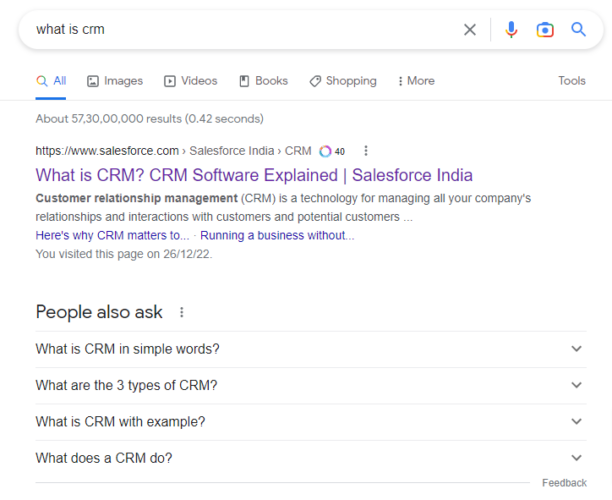 Google search for “What is CRM?”