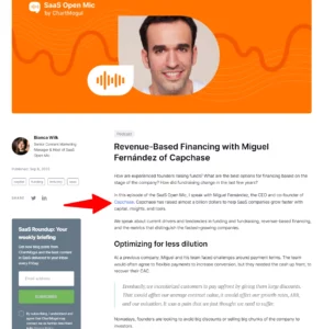 Miguel Fernández of Capchase building backlink by appearing in the podcast hosted on the Chartmogul platform.