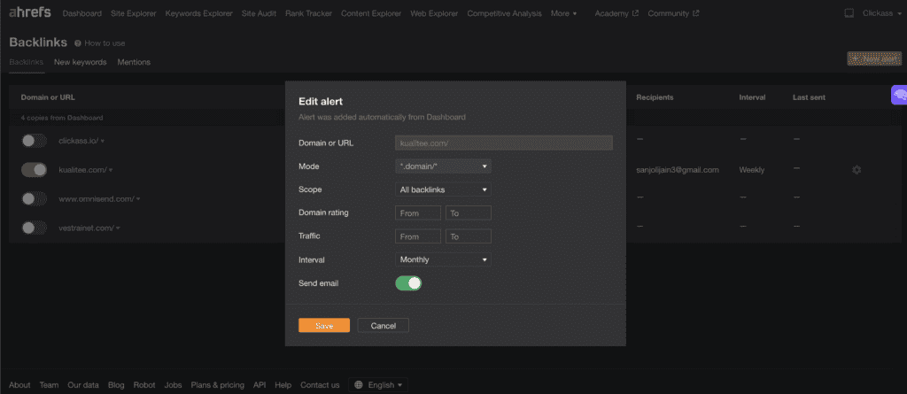 How to set up alerts for new backlinks