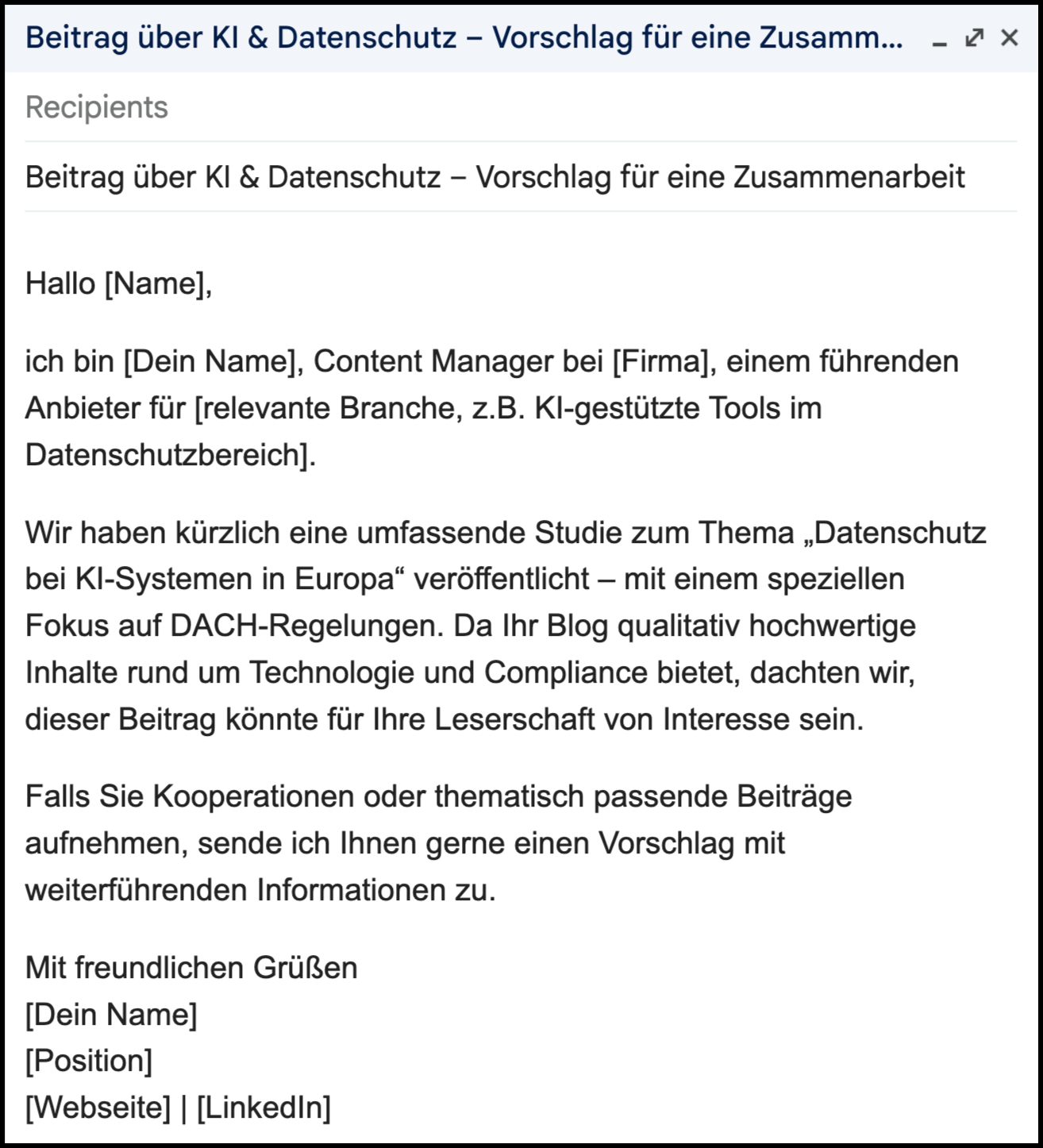 region-aware sample outreach pitch tailored for the German market 