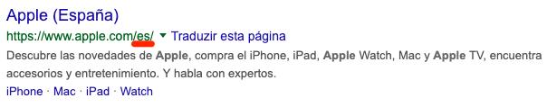 Google results for "Apple official website" in Spain
