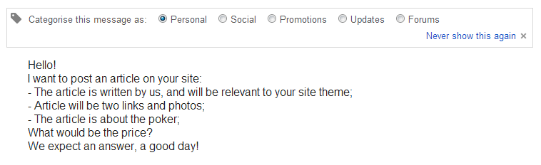 Example of a generic cold outreach email lacking personalization and context