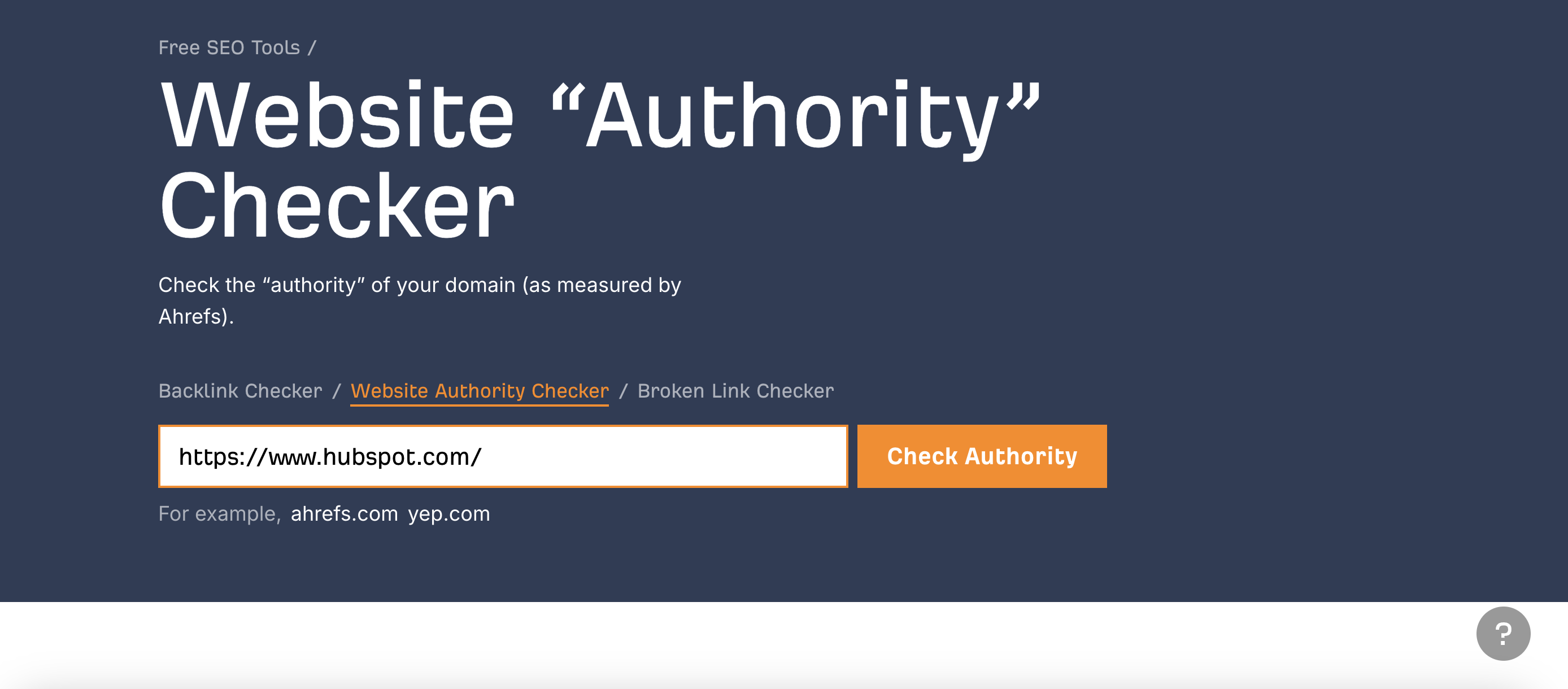 Ahrefs Website Authority Checker showing DR score and backlinks