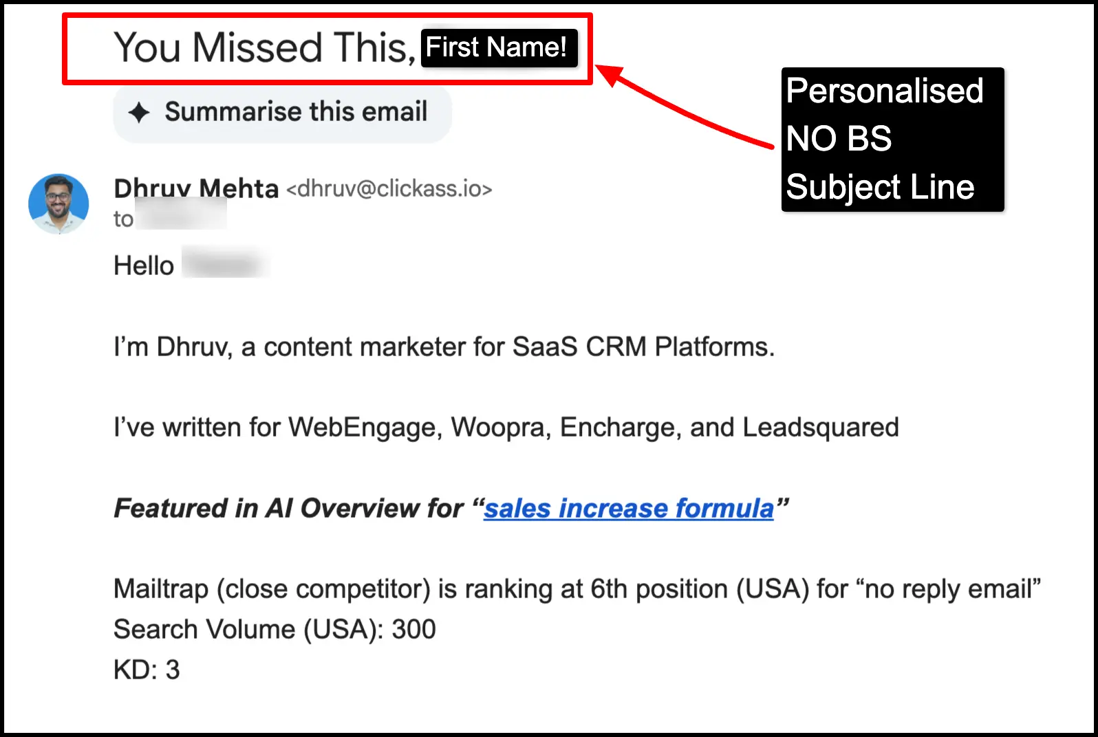 Personalized Subject Line Example